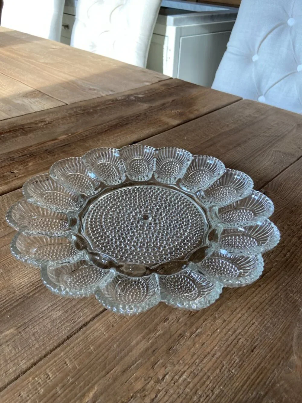 Vintage Indiana Glass Hobnail Deviled Egg Relish Plate Clear Glass 11.25
